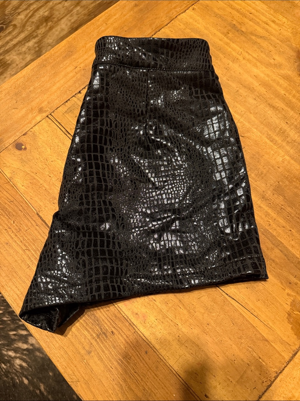 Black Croc-Embossed Faux Leather Pencil Skirt